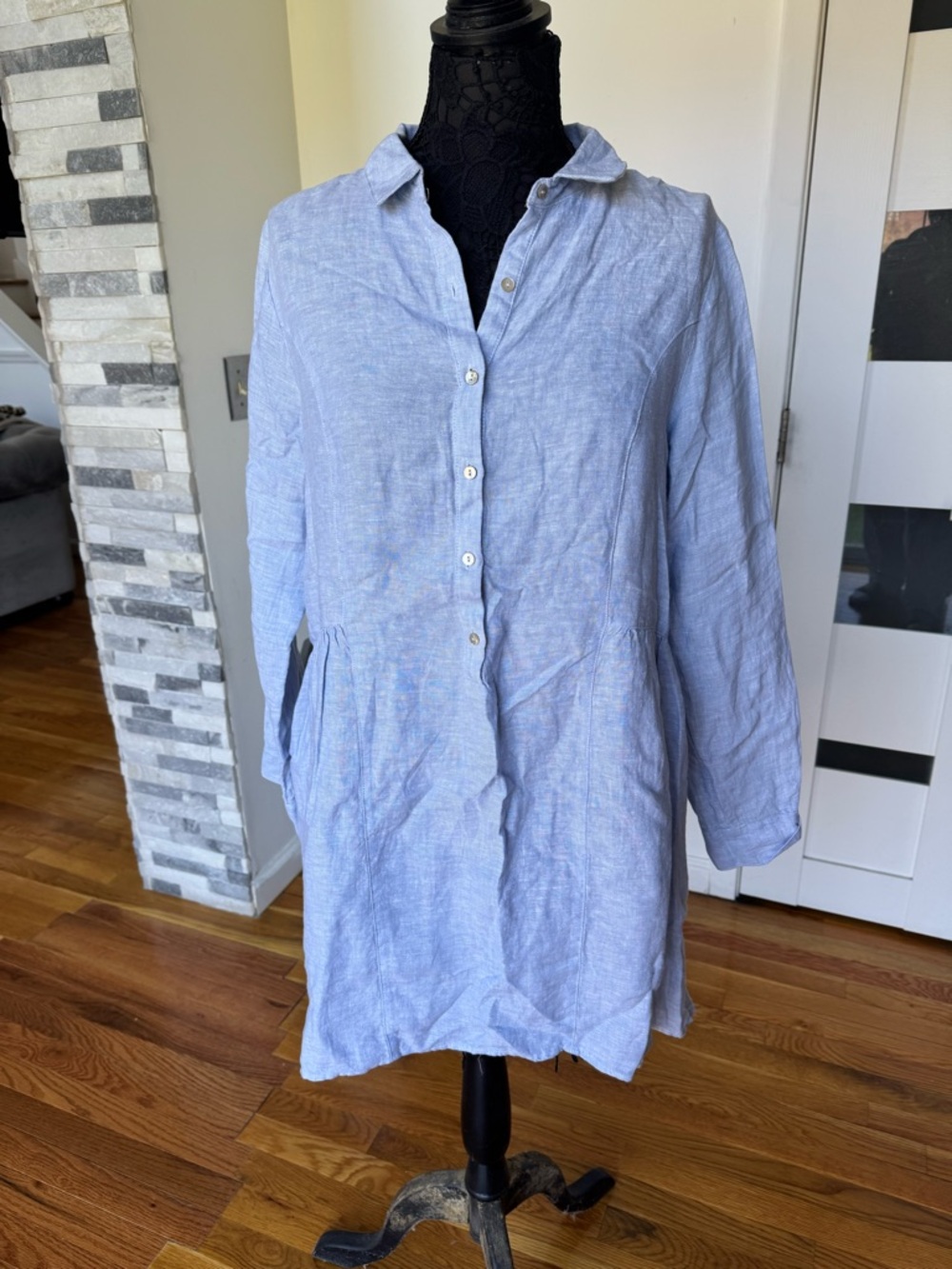 Halston Heritage Light Blue Linen Button-Front Tunic Dress